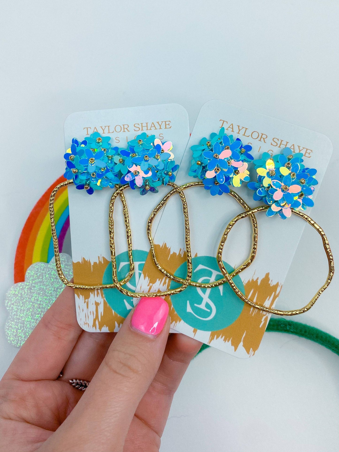 Iridescent Blue Flower Hoops