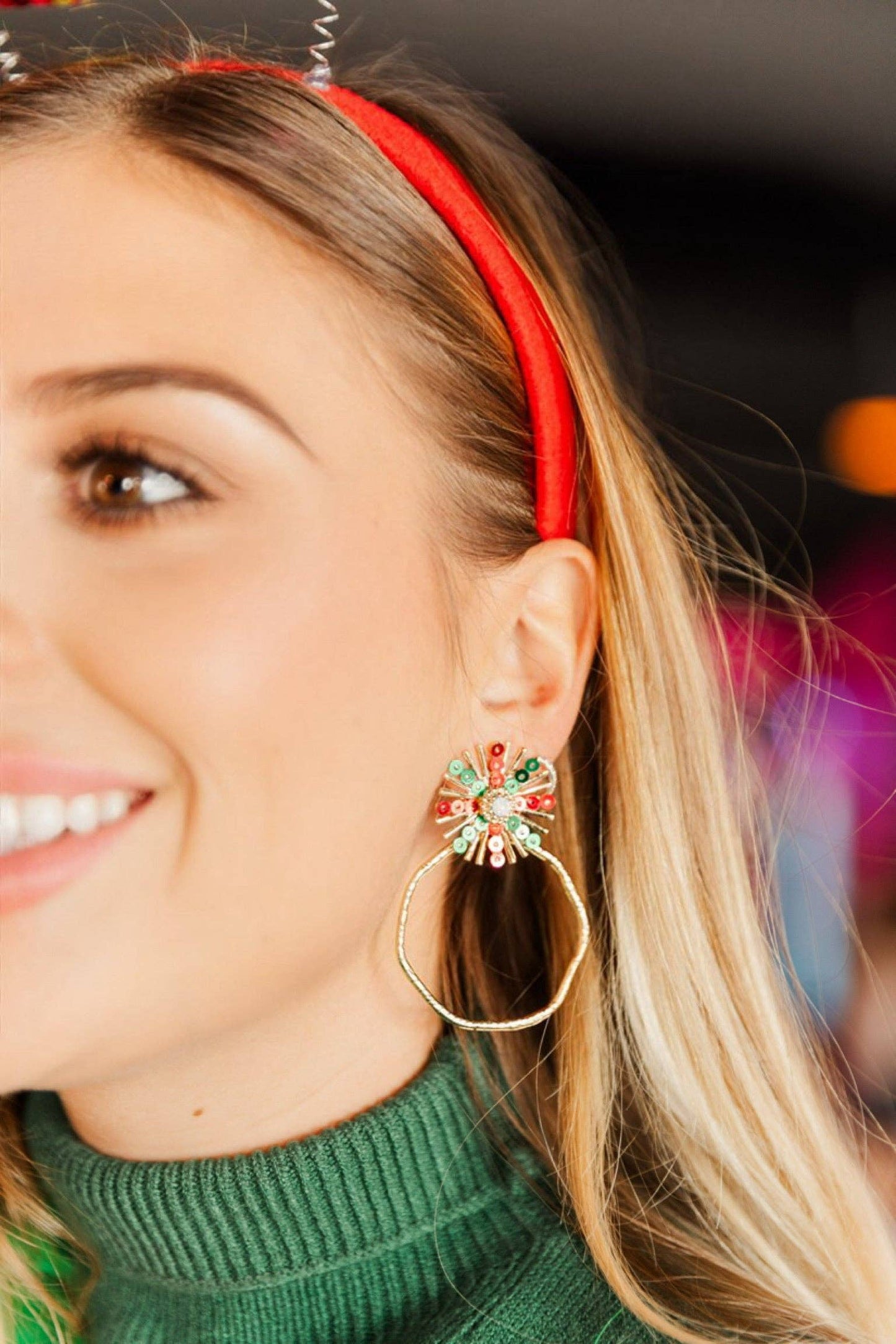 Red/Green Sequin Sunburst Hoops