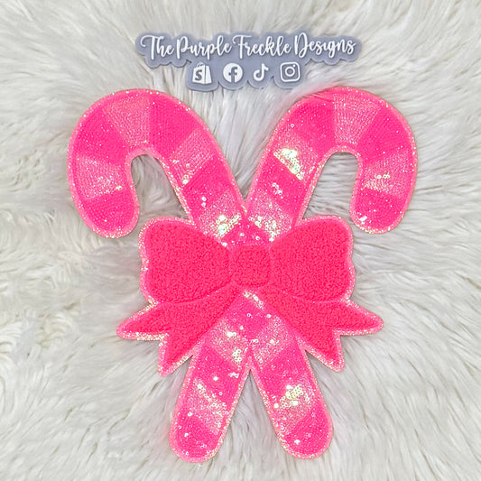 Pink Candy Canes Sequin Patch