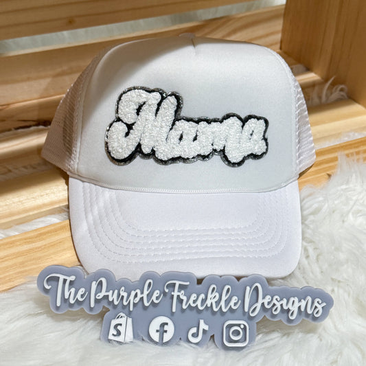 Mama White Chenille Hat