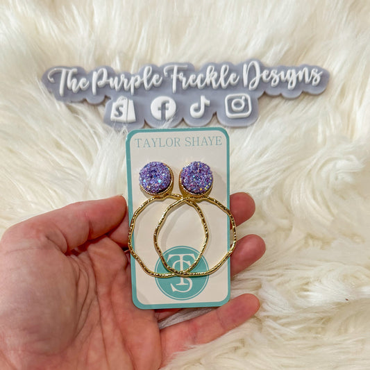 Glitter Top Hoops: Lavender / Round