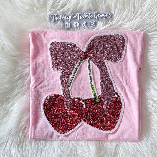 Cherry Bow Sequin Patch